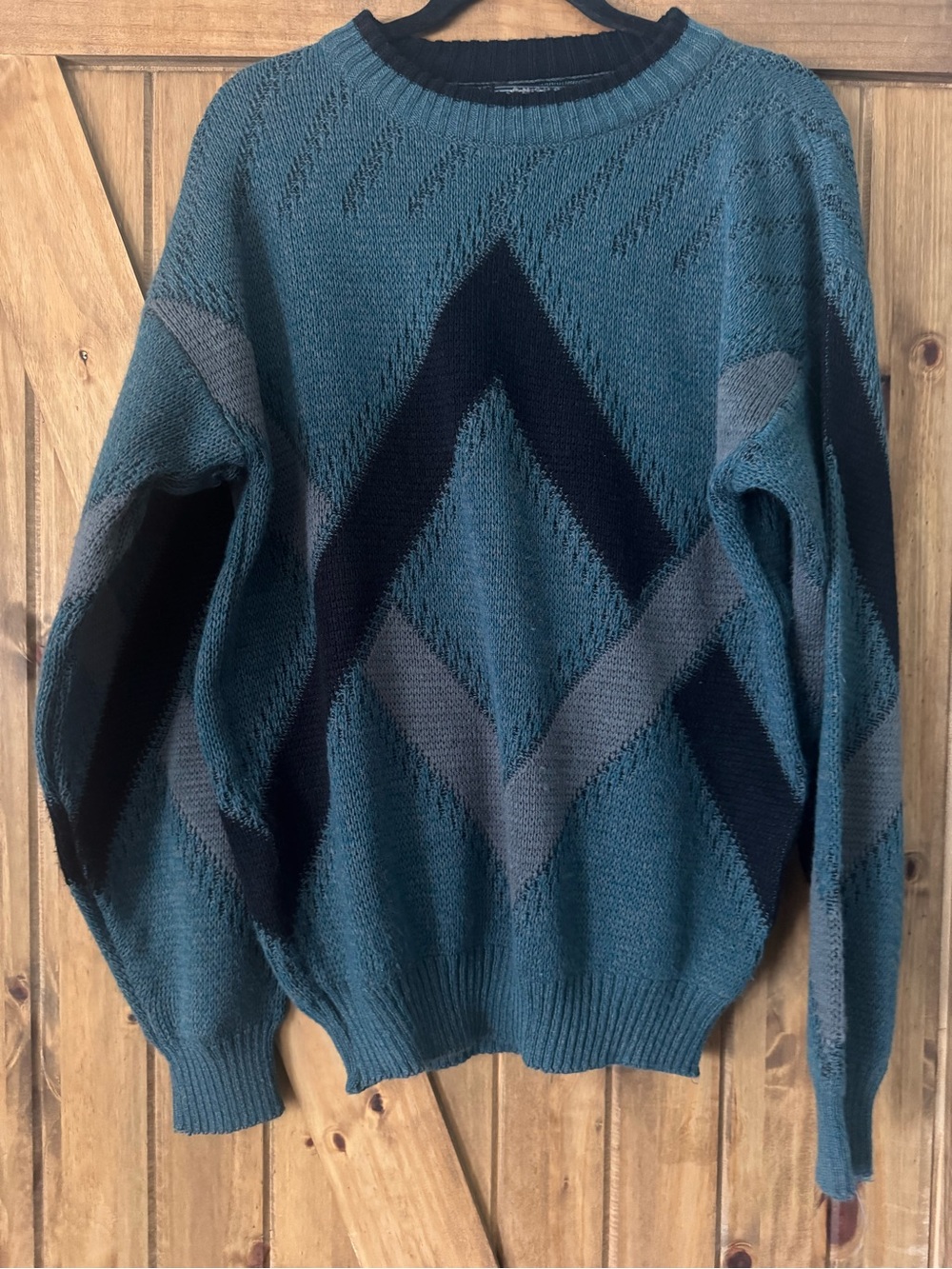 Vintage Anchor Blue Teal and Black Knit Sweater